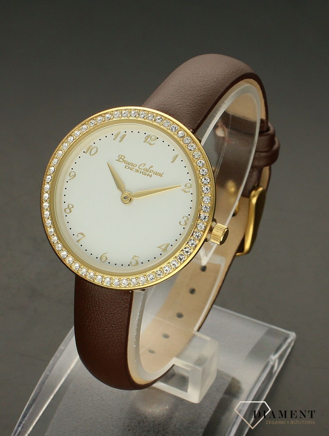 Zegarek damski na brązowym pasku Bruno Calvani BC9894 GOLD BIAŁA TARCZA.jpg